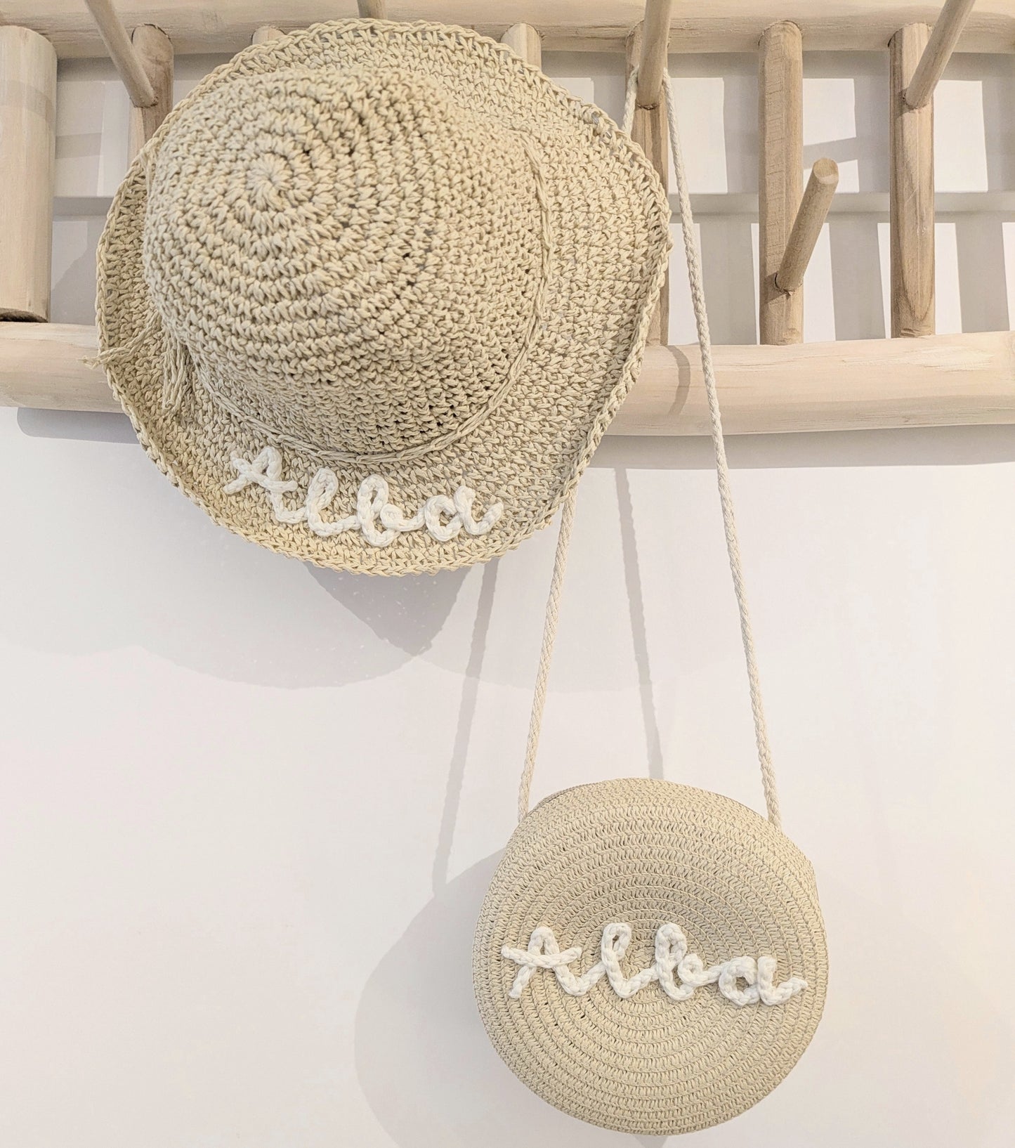 Personalised Rattan Bag and Straw Hat Set